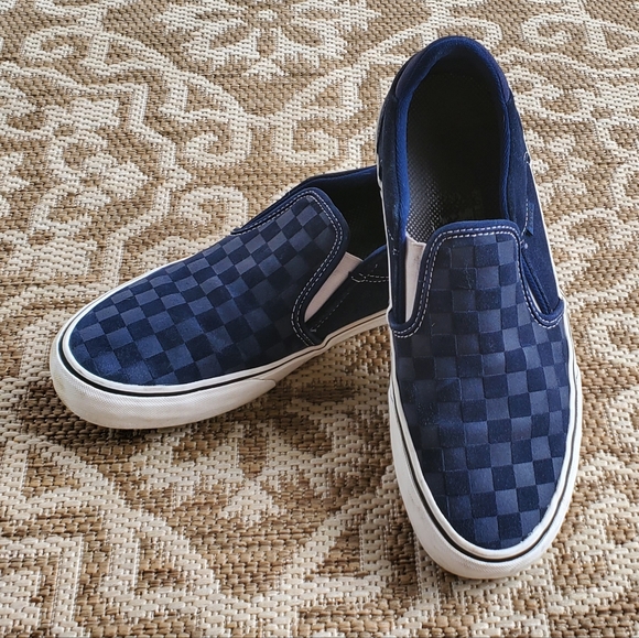 Vans Other - Vans | Navy Blue Checkerboard Slip On Sneakers Size Men's 9.5